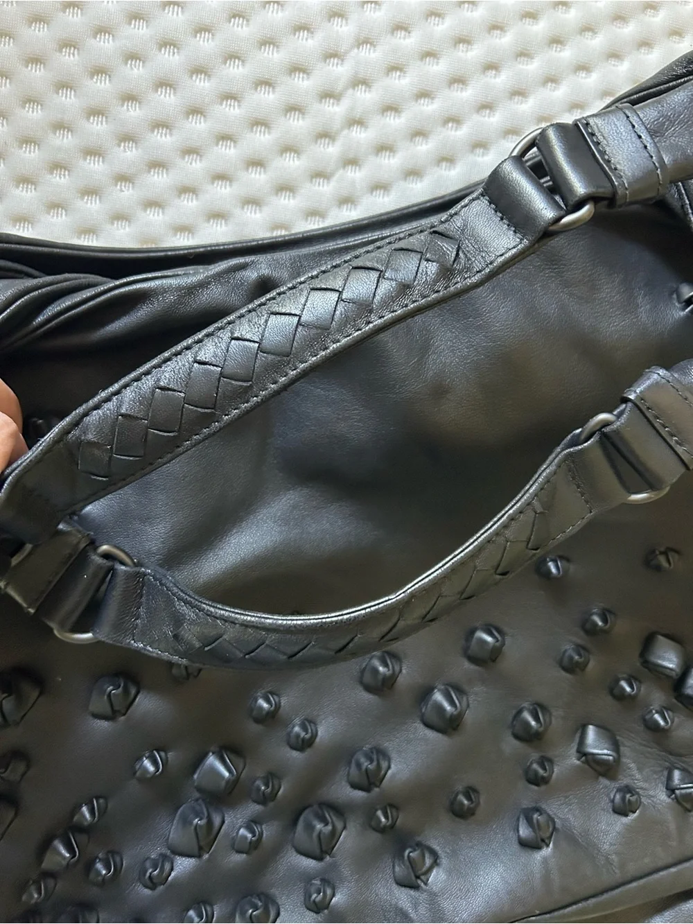 Bottega Veneta Vintage Campana Black Leather Knot Embellished Hobo Bag
